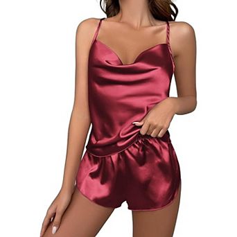 Ekouaer Silk Pajamas for Women Satin Cowl Neck Lingerie Pjs Cami Top and Shorts Two Piece Pjs