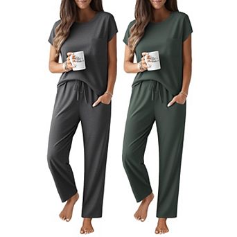 Ekouaer Two Pack Pajamas for Womens Set Cap Sleeve Top and Pants Soft Comfy Pajamas Set Loungewear