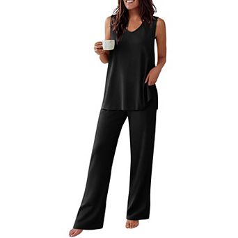 Ekouaer Womens Pajamas Set Sleeveless Lounge Sets Comfy Tank Top and Pants V Neck Sleepwear
