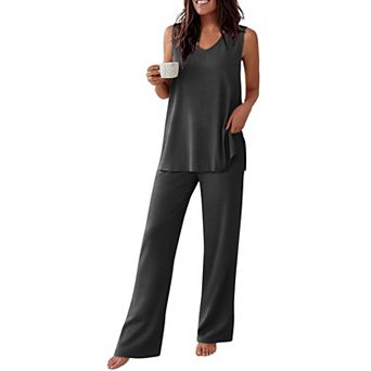 Ekouaer Womens Pajamas Set Sleeveless Lounge Sets Comfy Tank Top and Pants V Neck Sleepwear