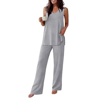 Ekouaer Womens Pajamas Set Sleeveless Lounge Sets Comfy Tank Top and Pants V Neck Sleepwear