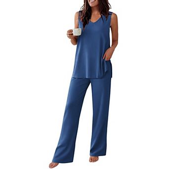 Ekouaer Womens Pajamas Set Sleeveless Lounge Sets Comfy Tank Top and Pants V Neck Sleepwear