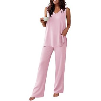 Ekouaer Womens Pajamas Set Sleeveless Lounge Sets Comfy Tank Top and Pants V Neck Sleepwear
