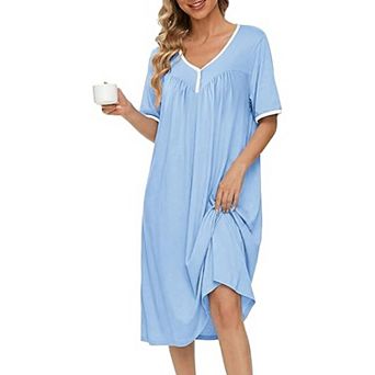 Ekouaer Cotton Nightgowns for Women Short Sleeve Night Gown V Neck Button Nightshirt