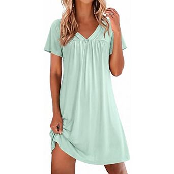 Ekouaer Nightgowns for Women V Neck Sleepshirt Short Sleeve Lace Trim Nightgown with Pockets