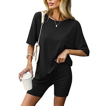 Ekouaer Women 2 pc Lounge Sets Moisture Wicking Summer Outfits Oversized T-Shirt and Biker Short