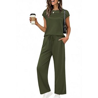 Ekouaer Two Piece Sets for Womens Summer Soft Casual Cap Sleeve Lounge Sets Travel Vacation Airport