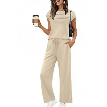 Ekouaer Two Piece Sets for Womens Summer Soft Casual Cap Sleeve Lounge Sets Travel Vacation Airport