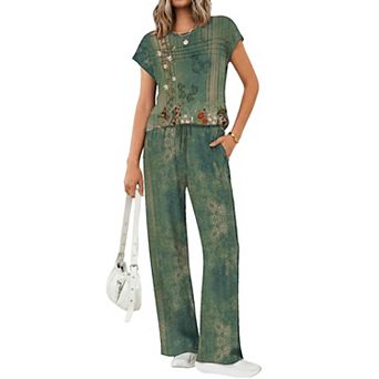 Ekouaer Two Piece Sets for Womens Summer Soft Casual Cap Sleeve Lounge Sets Travel Vacation Airport
