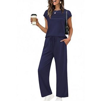 Ekouaer Two Piece Sets for Womens Summer Soft Casual Cap Sleeve Lounge Sets Travel Vacation Airport