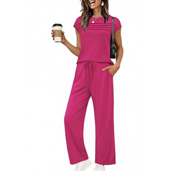 Ekouaer Two Piece Sets for Womens Summer Soft Casual Cap Sleeve Lounge Sets Travel Vacation Airport