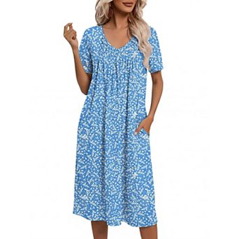 Ekouaer House Dress for Womens Pleated Night Gowns Mumu Dresses Nightgown Loose Night Dress