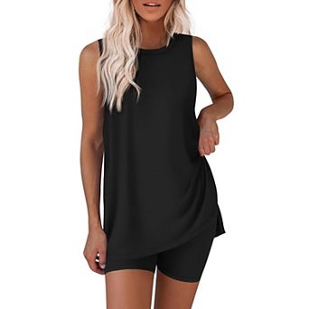 Ekouaer Biker Short Sets Womens Two Piece Tennis Lounge Set Matching Sleeveless Loungewear Clothing