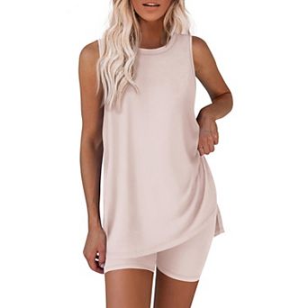 Ekouaer Biker Short Sets Womens Two Piece Tennis Lounge Set Matching Sleeveless Loungewear Clothing