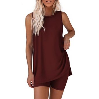 Ekouaer Biker Short Sets Womens Two Piece Tennis Lounge Set Matching Sleeveless Loungewear Clothing
