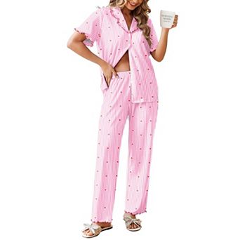 Ekouaer Womens Pajama Sets Ruffle Sleeve Pajamas Two Piece Button Down Sleepwear Comfy Loungewear