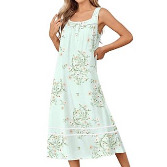 Ekouaer Nightgowns for Womens Cotton Long Night Gowns Sleeveless Sleep Dress Victorian Nightdress