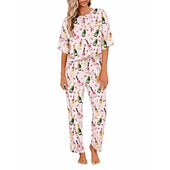 Ekouaer Womens Satin Silky Pajama Set Short Sleeve Shirt with Long Pajama Pant Set Soft Pajama