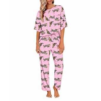 Ekouaer Womens Satin Silky Pajama Set Short Sleeve Shirt with Long Pajama Pant Set Soft Pajama