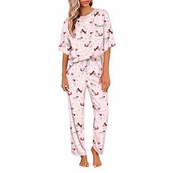 Ekouaer Womens Satin Silky Pajama Set Short Sleeve Shirt with Long Pajama Pant Set Soft Pajama