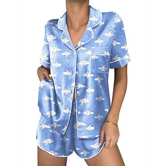 Ekouaer Womens Silk Satin Pajama Sets 2 pc Button Down Silk Shorts Sets Short Sleeve Loungewear
