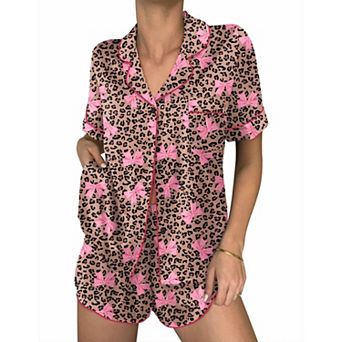 Ekouaer Womens Silk Satin Pajama Sets 2 pc Button Down Silk Shorts Sets Short Sleeve Loungewear