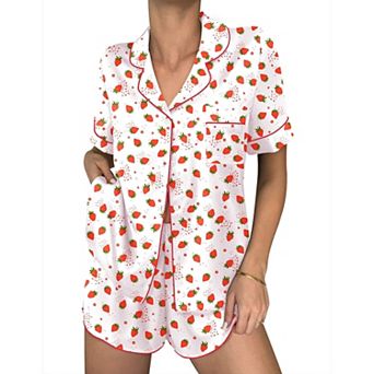 Ekouaer Womens Silk Satin Pajama Sets 2 pc Button Down Silk Shorts Sets Short Sleeve Loungewear