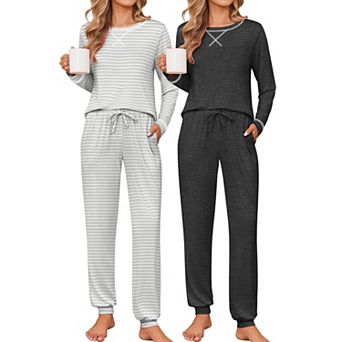 Ekouaer Two Pack Pajama Sets for Womens Jogger Pants Pajamas Long Sleeves Lounge Set Soft Sleepwear