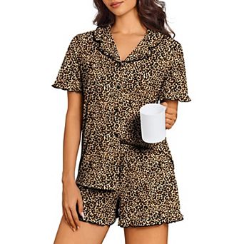 Ekouaer Pajamas Womens Set Short Sleeve Button Down Pajamas Cute Ruffle Two Piece Lounge Sets