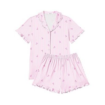 Ekouaer Pajamas Womens Set Short Sleeve Button Down Pajamas Cute Ruffle Two Piece Lounge Sets