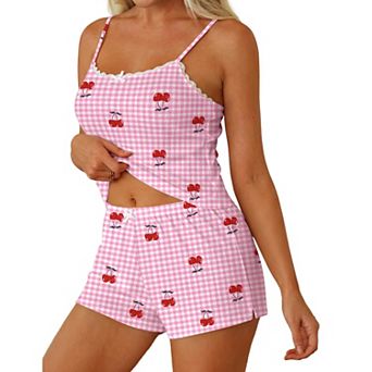 Ekouaer Womens Pajama Sets Two Piece Cute Cami Lace Trim Pajama Top Summer Lounge Shorts Lingerie