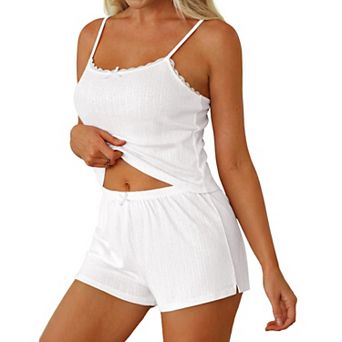 Ekouaer Womens Pajama Sets Two Piece Cute Cami Lace Trim Pajama Top Summer Lounge Shorts Lingerie