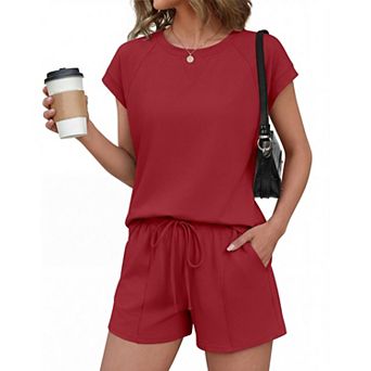 Ekouaer Short Sets for Women Cotton 2 pc Set Summer Cap Sleeve Crew Neck Loungewear with Pockets