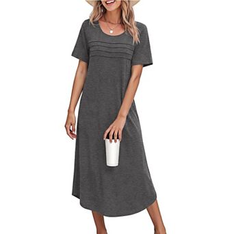Ekouaer Nightgowns for Womens Long Night Gown Pleated Moo Moos Short Sleeve House Dress Plus Lounge