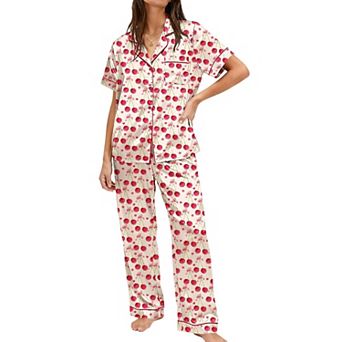 Ekouaer Womens Silky Satin Pajamas Set Short Sleeve Button Down Pieces Lounge Set Pajama Set