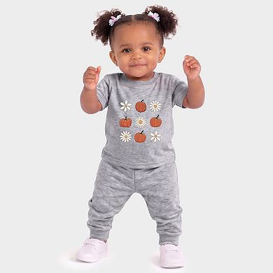 Pumpkin Daises Checkered - Infant Jogger Pant Crew Set