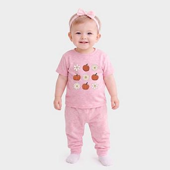 Pumpkin Daises Checkered - Infant Jogger Pant Crew Set