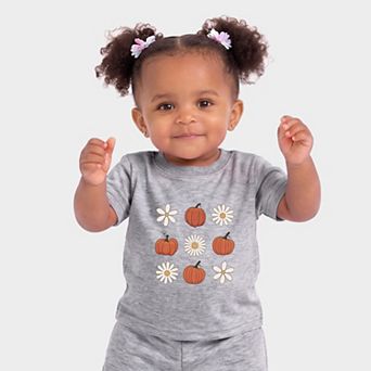 Pumpkin Daises Checkered - Infant Jogger Pant Crew Set