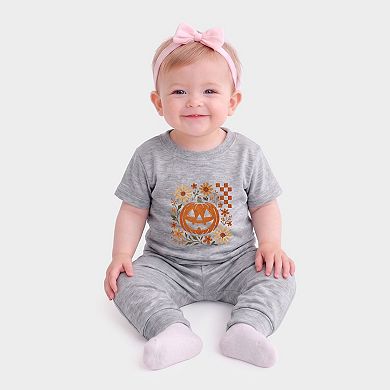 Pumpkin Floral Grunge - Infant Jogger Pant Crew Set