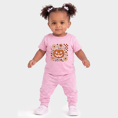 Pumpkin Floral Grunge - Infant Jogger Pant Crew Set