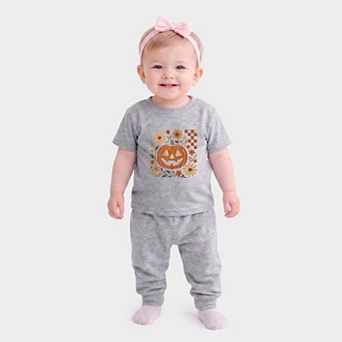 Pumpkin Floral Grunge - Infant Jogger Pant Crew Set