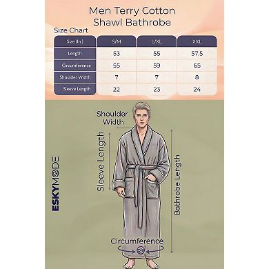 Men's ESKYMODE Terry Cotton Shawl Collar Ankle Long Bathrobe