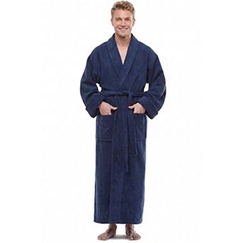 Men's ESKYMODE Terry Cotton Shawl Collar Ankle Long Bathrobe