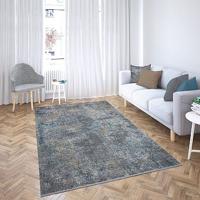HomeRoots Rectangle Abstract Polyester Blend Area Rug
