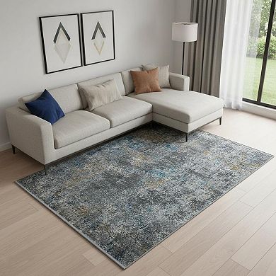 HomeRoots Rectangle Abstract Polyester Blend Area Rug