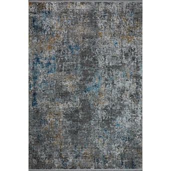 HomeRoots Rectangle Abstract Polyester Blend Area Rug