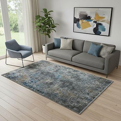 HomeRoots Rectangle Abstract Polyester Blend Area Rug