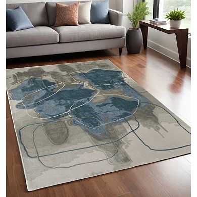 HomeRoots Rectangle Abstract Wool Blend Area Rug