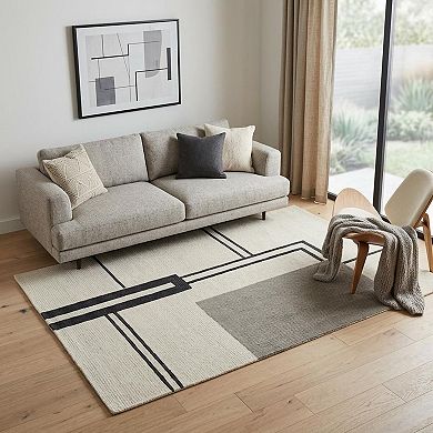 HomeRoots Rectangle Abstract Geometric Wool Area Rug
