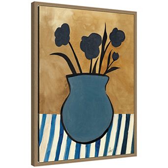 Black Flowers in Blue Vase by Cris Villa Studio Framed Canvas Wall Art Print